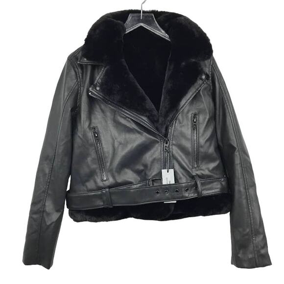 Blank NYC Jackets & Blazers - BlankNYC 2-in-1 Vegan Leather Moto Jacket M Detachable Faux Fur Vest Black NWT
